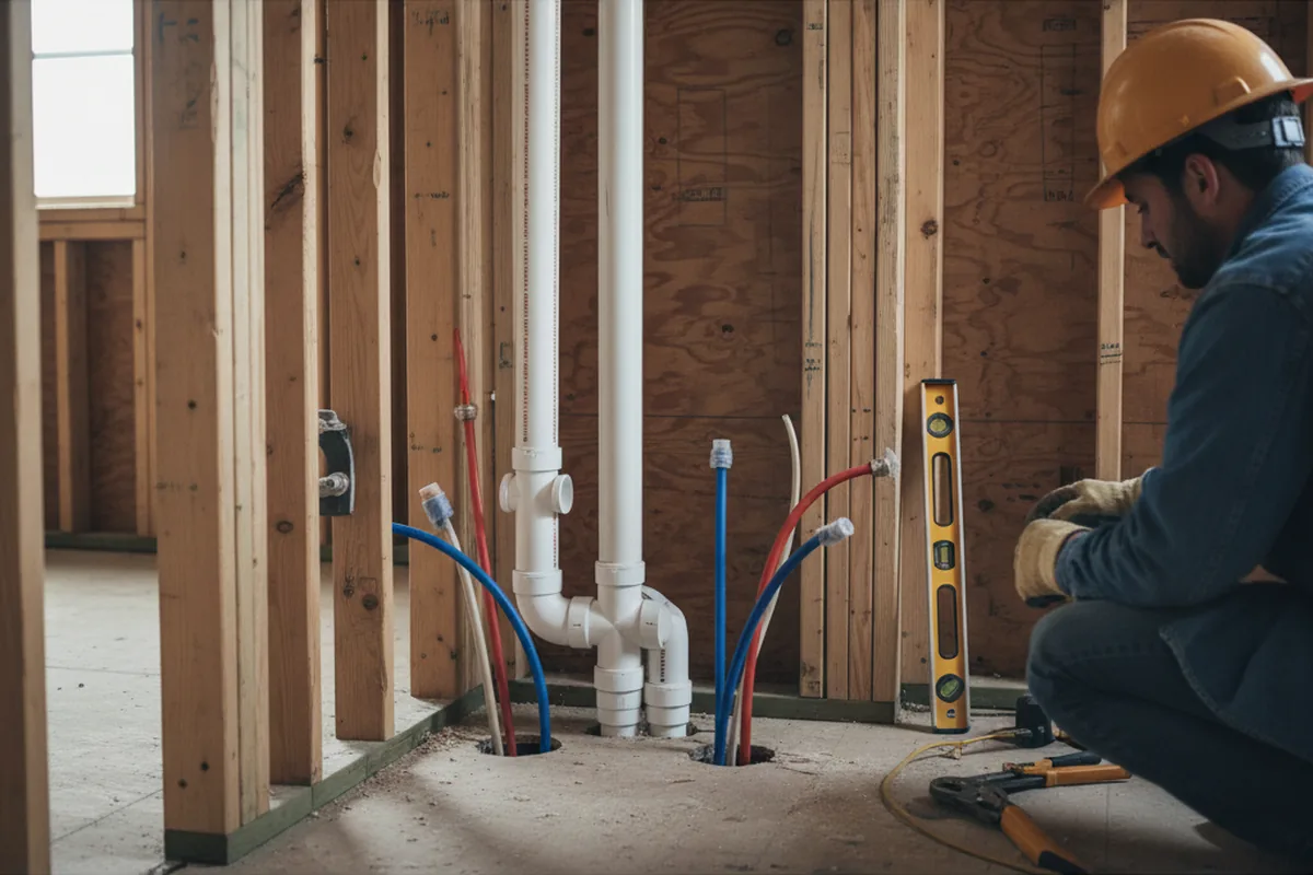 Drain and supply rough-in during Sump Pump Repair in Corning