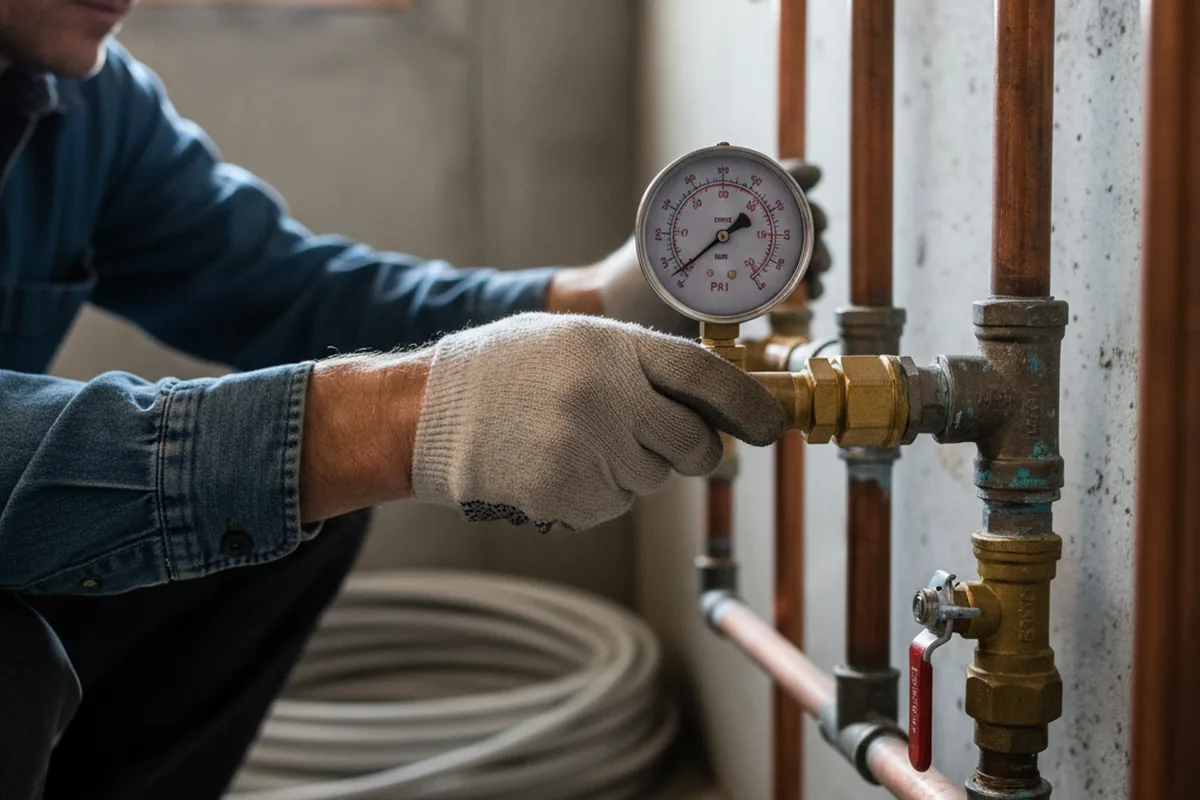 Pressure testing a repaired line during Water Line Repair in Corning